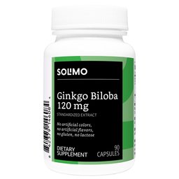 Amazon Brand - Solimo Ginkgo Biloba 120 mg, 90 Capsules, Three Month Supply