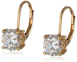 Yellow Gold Plated Sterling Silver Swarovski Zirconia Lever Back Earrings