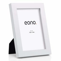 Eono by Amazon - Cornice PortaFoto 13x18 cm in Legno Massello Vetro ad Alta Definizione da Tavolo e Parete Colore Bianco