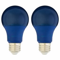 AmazonBasics 60 Watt Equivalent, Non-Dimmable, A19 LED Light Bulb | Blue, 2-Pack (Renewed)