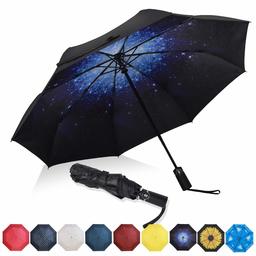 Eono by Amazon - Paraguas Plegable Automático Impermeable, Paraguas de Viaje Compacto a Prueba de Viento, Folding Umbrella, Recubrimiento de Teflón, Dosel Reforzado, Mango Ergonómico, Galaxia