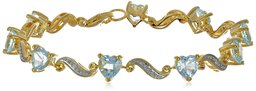 Yellow Gold Flash Plated Sterling Silver Wave Heart Sky Blue Topaz Diamond Accent Heart Wave Bracelet, 7.25