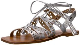 The Fix Women's Farrell Triangle-Cutout Square Toe Flat Dress Sandal, Matte Silver/Metallic, 8.5 B US