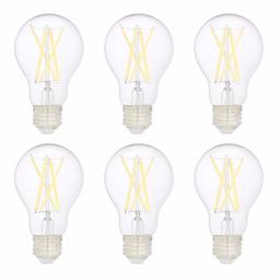 AmazonBasics 75W Equivalent, Clear, Daylight, Non-Dimmable, 10,000 Hour Lifetime, A19 LED Light Bulb | 6-Pack (Renewed)