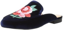 Amazon Brand - The Fix Women's Fay Embellished Slide Smoking Loafer, Midnight Navy/Flower Patch, 6 M Us