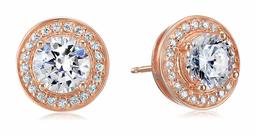 Amazon Essentials Plated Sterling Silver Cubic Zirconia Halo Stud Earrings