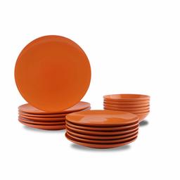 AmazonBasics 18-Piece Stoneware Dinnerware Set - Tangerine Orange, Service for 6