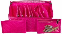 Amazon Brand - Solimo Fabric Jewellery Box with 10 Transparent Pouches, Pink