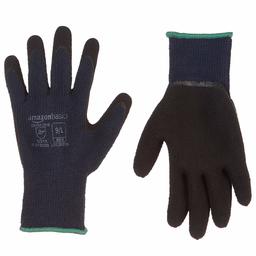 AmazonBasics Microfoam Nitrile Coated Gloves, nylon liner vezel, touchscreen, Large, marineblauw en zwart.