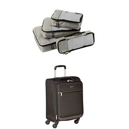 AmazonBasics Softside Spinner Luggage with 4-Piece Packing Cube Set - Gray