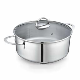 Eono by Amazon - platte pan, roestvrij staal met gehard glazen deksel, inductiestop, geschikt voor vaatwasser en oven, zilverkleurig - 28 cm, 6 L