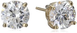 Yellow Gold Plated Sterling Silver Stud Earrings set with Round Cut Swarovski Zirconia (4 cttw)