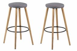 An Amazon Brand - Movian Tarna - Set of 2 Bar Stools - 41 x 41 x 77 cm - Grey Fabric / Oil Treated Solid Oak Frame