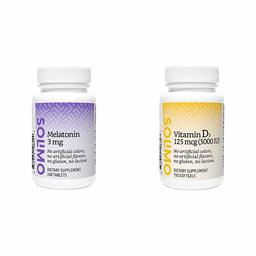 Amazon Brand - Solimo Melatonin 3mg, 240 Tablets, Eight Month Supply & Solimo Vitamin D3 125 mcg (5000 IU), 150 Softgels, Five Month Supply (Packaging May Vary)