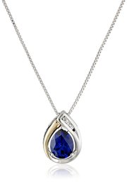 Amazon Collection Mujer 925 14K oro amarillo y plata esterlina pear-shape^round-shape I-J diamante zafiro sintético azul