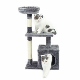 Eono Essentials Alberi Tiragraffi per Gatti Sisal Graffiare Torre con Gatto Casa Letto a Gattino Rotondo Giocattoli Palla Gattino Mobilia Grigio Altezza 33''