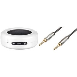 AmazonBasics Micro Bluetooth Speaker (White) and 3.5mm Male to Male Stereo Audio Cable (2 Feet) Set