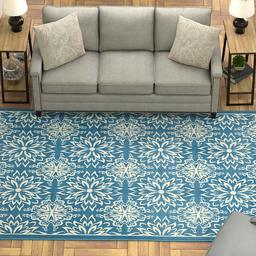 Ravenna Home Floral Medallion Tiled Rug, 6' x 9', Cerulean Blue with Ivory