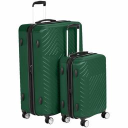 AmazonBasics 2 Piece Geometric Hard Shell Expandable Luggage Spinner Suitcase Set - Green