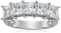 Platinum-Plated Sterling Silver Princess-Cut 5-Stone Ring made with Swarovski Zirconia (3 cttw), Size 7