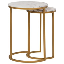 Amazon Brand – Rivet Nesting Side Table, Set of 2, Circular Modern, Marble and Gold