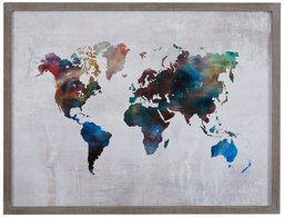 Rivet Multi-Colored World Map Print Wall Art in Gray Wood Frame