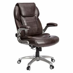 AmazonCommercial Ergonomic High-Back Bonded Leather Executive Chair with Flip-Up Arms and Lumbar Support, Brown