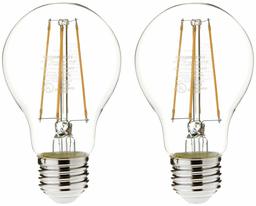 AmazonBasics Bombillas LED no regulables (A19 y A21) (renovadas), 60 watts, Paquete de 2, Transparente