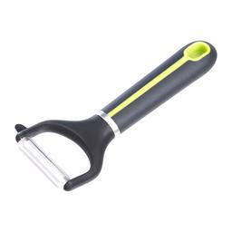 AmazonBasics Straight Blade Y-Peeler with Protective Cover, Soft Grip Handle, Grey and Green (Renewed)