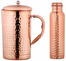 Amazon Brand - Solimo Copper Bottle and Jug Combo (Hammered)