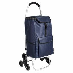 AmazonBasics Chariot de courses à 6 roulettes avec poignées en aluminium, 50 litres, bleu marine