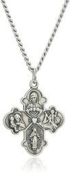 Sterling Silver Four Way Medal with Antique Finish and Stainless Steel Chain, 24