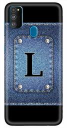 Amazon Brand - Solimo Designer Button Jeans Alphabet-L 3D Printed Hard Back Case Mobile Cover for Samsung Galaxy M21 / M30s