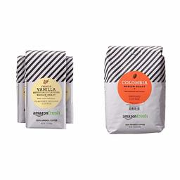 AmazonFresh French Vanilla Flavored Coffee, Ground, Medium Roast, 12 Ounce (Pack of 3) & Colombia Ground Coffee, Medium Roast, 32 Ounce