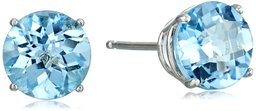 10k White Gold Round Checkerboard Cut Blue Topaz Stud Earrings (6mm)