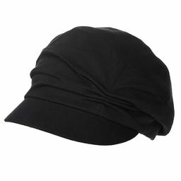 Jeff & Aimy Cotton Cloche Newsboy Cabbie Beret Visor Beanie Chemo Cap for Women Winter Hats for Cancer Patients Black