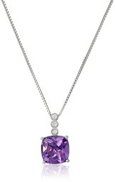 [Find] Amazon Collection Sterling Silver Amethyst Cushion Cut Diamond Pendant Necklace