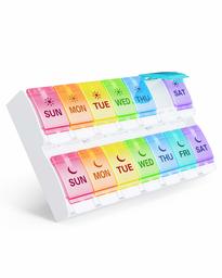 Eono by Amazon 7 Day Pill Box Organiser AM PM - Pop Open Weekly Large Pill Box Case With 14 Large Compartments - 2 Times a Day