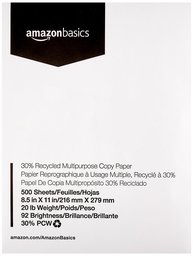 AmazonBasics Mehrzweck-Druckerpapier, 100 % recycelt, 21,6 x 27,9 cm Buchstabe (22 x 28 cm (8,5 x 11 Zoll)) 1 Ream weiß