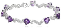 Sterling Silver Amethyst and Diamond Accent Heart Wave Bracelet, 7.25