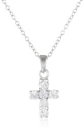 Sterling Silver Swarovski Zirconia Delicate Cross Pendant Necklace, 18.5