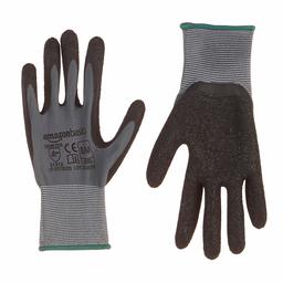 AmazonBasics - Guantes de trabajo con revestimiento de látex, forro de fibra de nailon, gris, talla 8, M, 6 pares