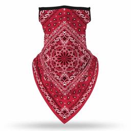 WAMSOFT Bandana Face Cover Ear Loops Rave Scarf Balaclava Breathable Sun Protection Neck Gaiter for Fishing Hunting Camping Outdoors Headwear, Red 1 Pack