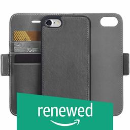 (Renewed) AmazonBasics iPhone 8/7 PU Leather Wallet Detachable Mobile Cover, Dark Grey