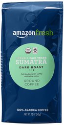 AmazonFresh Organic Fair Trade Sumatra Ground Coffee, Dark Roast, 12 Ounce