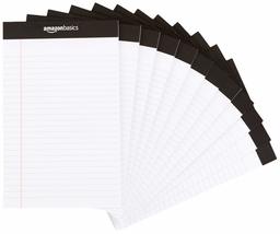 AmazonBasics Narrow Ruled 5 x 8-Inch Writing Pad - White (50 Sheets per pad, 12 Pack) (Renewed)