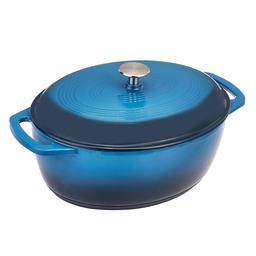 AmazonBasics Oval Enameled Cast Iron Dutch Oven - 7-Quart, Blue