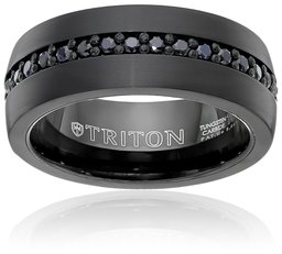 Amazon Collection Triton Men's Black Tungsten 8mm Black Sapphire Wedding Band (1cttw), Size 9.5