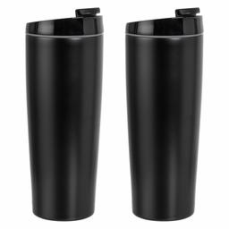 AmazonBasics Stainless Steel Tumbler with Flip Lid, Vacuum Insulated– 30-Ounce, 2-Pack, Black