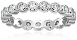 Amazon CollectionPlatinum-Plated Sterling Silver Swarovski Zirconia Round Bezel set Eternity Band Ring, Size 8